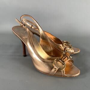 GUCCI Size 6.5 Gold Rose Metallic Ankle Strap Pumps